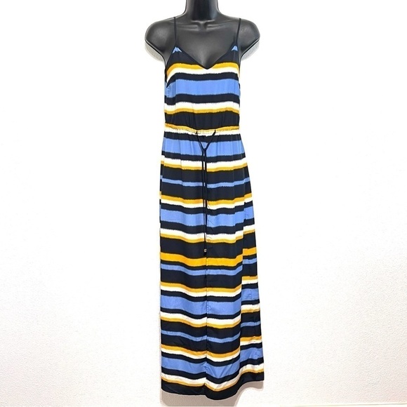Michael Kors Woman Black Blue Striped Maxi Long Dress Size XXS - Picture 1 of 14